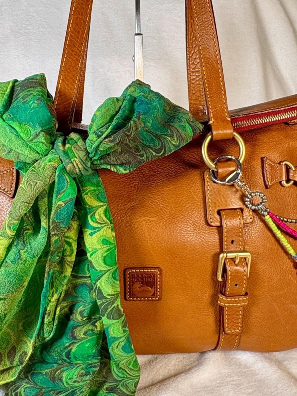 Dooney and Bourke (Old Large) Florentine Tassel Satchel in Chestnut w/ Chain - Picture 2 of 16